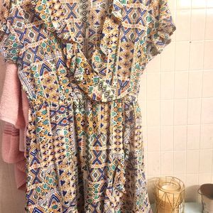 Blue island dress with ruffles